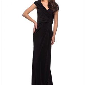 La Femme Ruched Jersey Column Gown 26519, black, size 2 - never worn, brand new